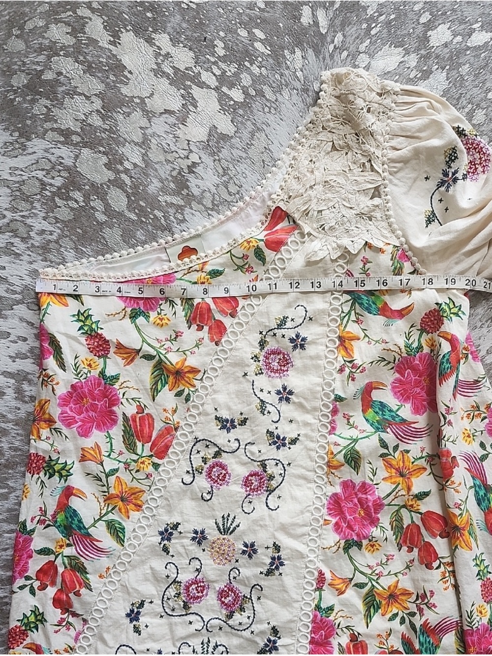 FARM Rio One-Shoulder Floral Mini Dress in Cream, Pink, Yellow, Green - Picture 5 of 7